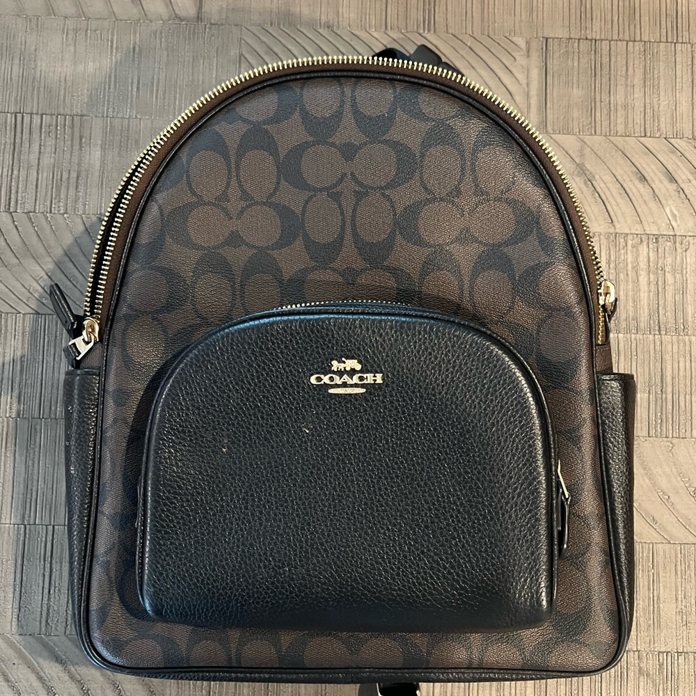 Coach Brown and Black Backpack with Signature Monogram